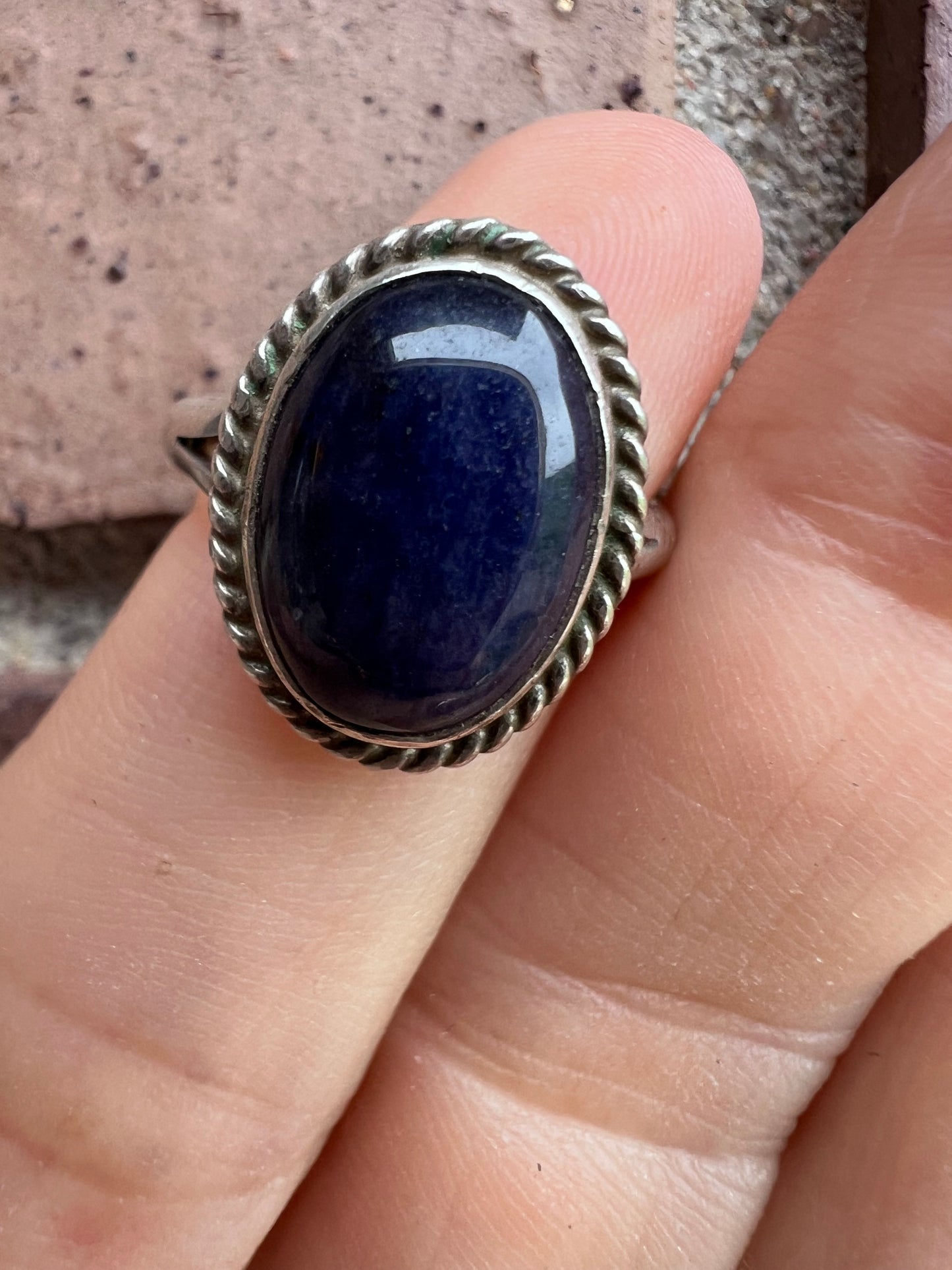 Vintage Native American Handmade Sterling & Lapis Ring Sz 6.75