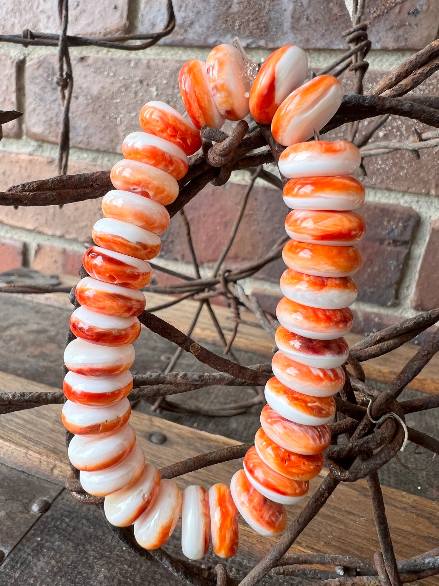 Orange Spiny Oyster & Sterling Bead Necklace 16.5”, Earrings & Bracelet Set