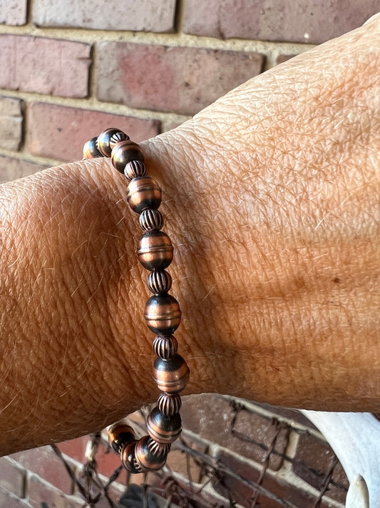Copper 4-6mm Bead Stretch Bracelet Sz 7”