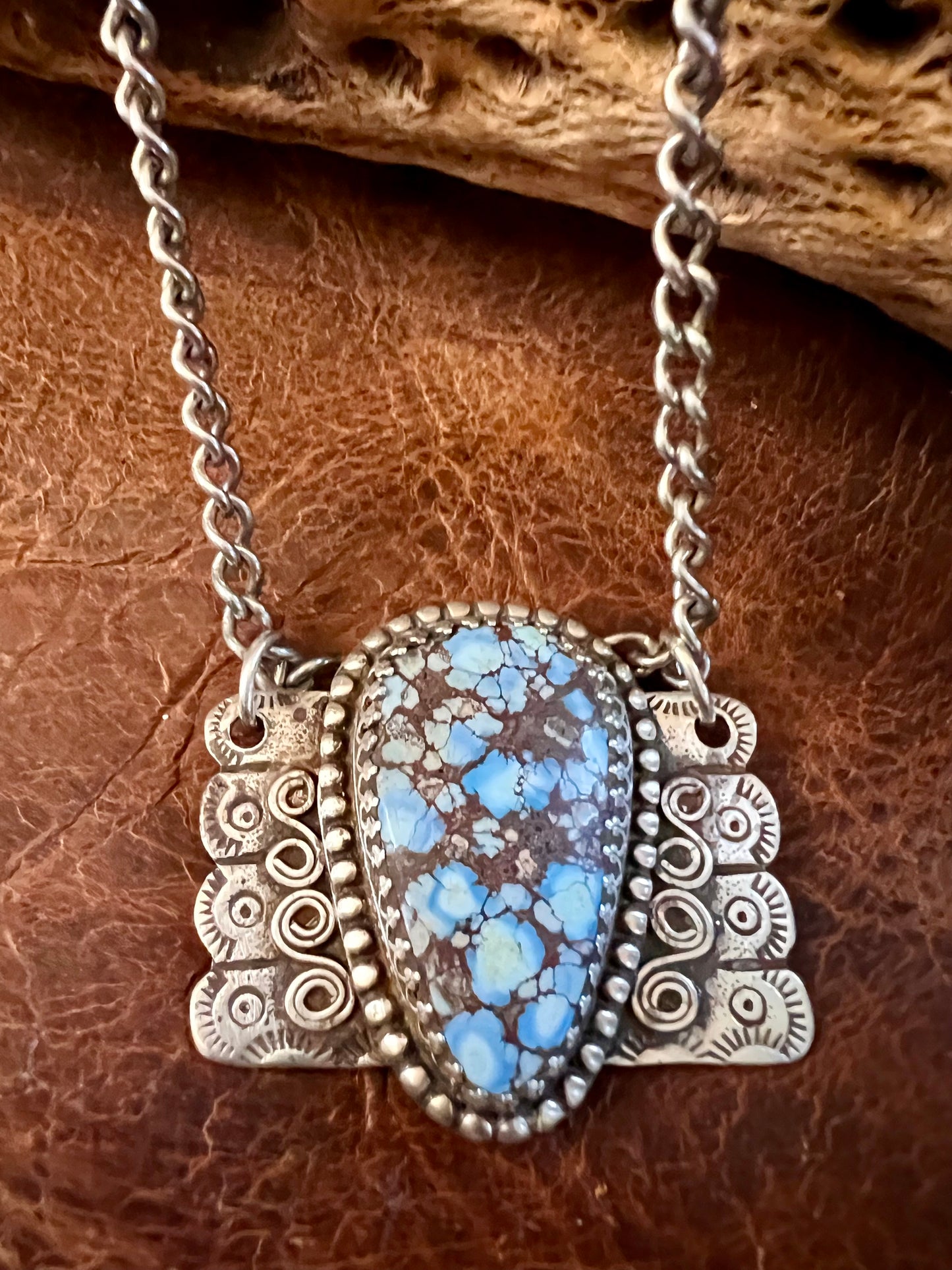 GORGEOUS Golden Hills Turquoise & Sterling Reversible Pendant with Cactus Design on a Heavy Sterling Chain Necklace - Handmade by Kathy Sands!!!!!