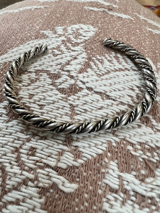 Vintage Sterling Twisted Wire Cuff Bracelet Navajo Handmade Sz 6”