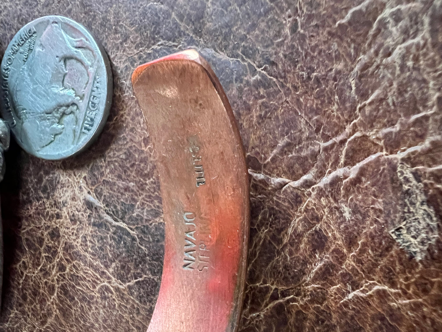 Copper & Sterling Stamped Cuff Bracelet Navajo Handmade by C. Littl - Sz 7.5”