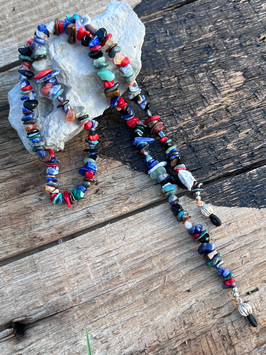 Handmade by Elaine Cortez Multi-stone 7mm Bead Eye-Glass Holder 26” Eye-glass Holder