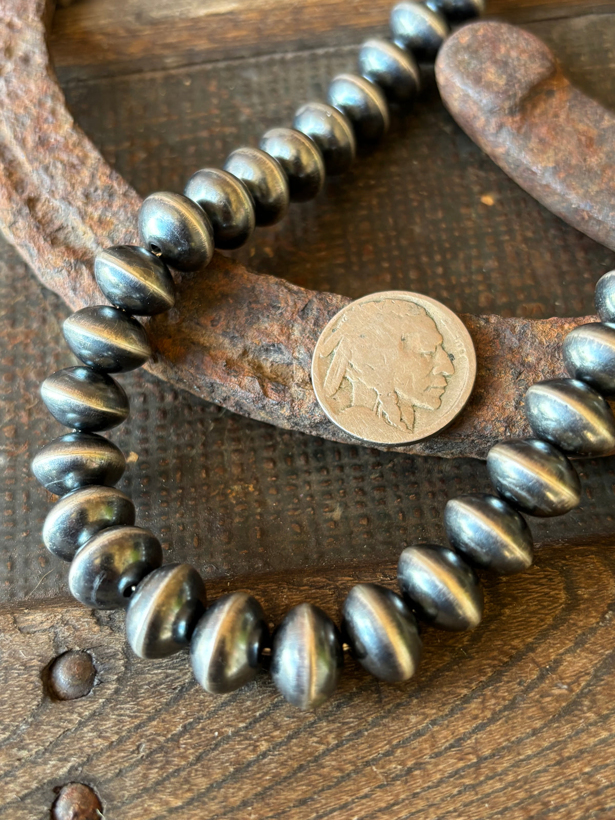Navajo Pearls Handmade by Michelle Jameson. Sterling Silver Saucer 12mm Bead Necklace 22.5”