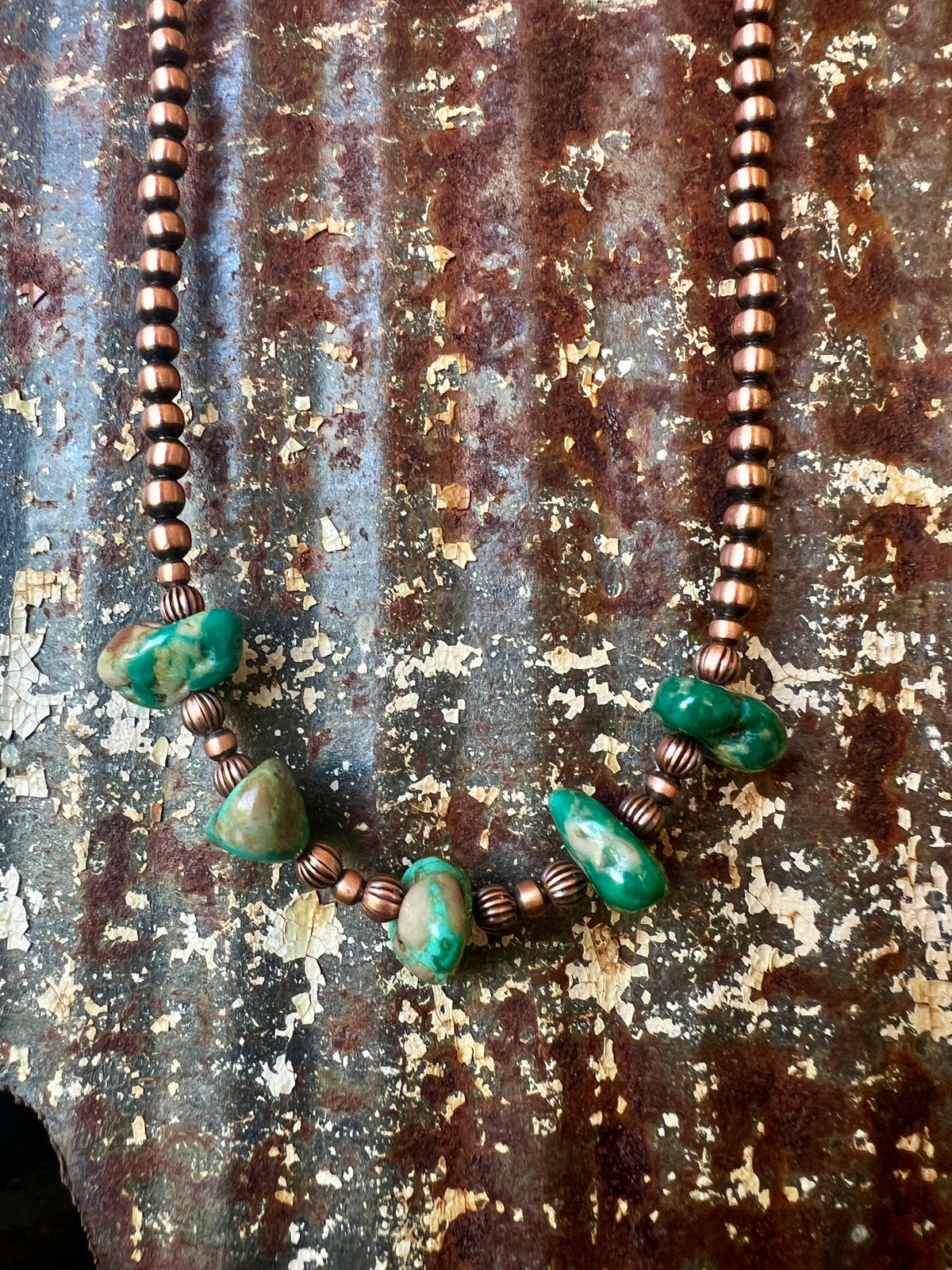Copper & Fox Turquoise Bead Necklace 16”-18”