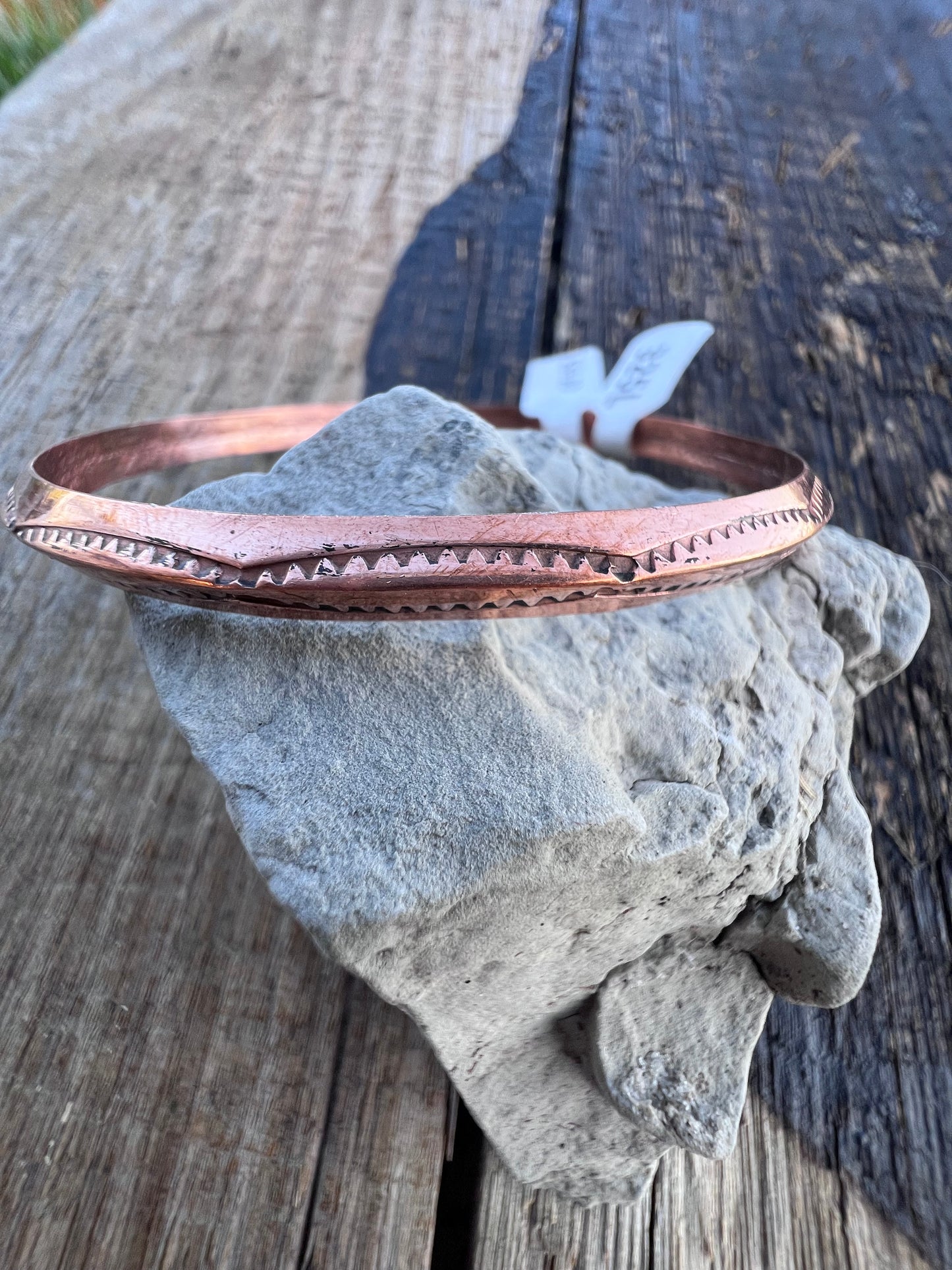 Navajo Handmade Carinated Southwest Stamped Copper Bangle Bracelet 2.5”