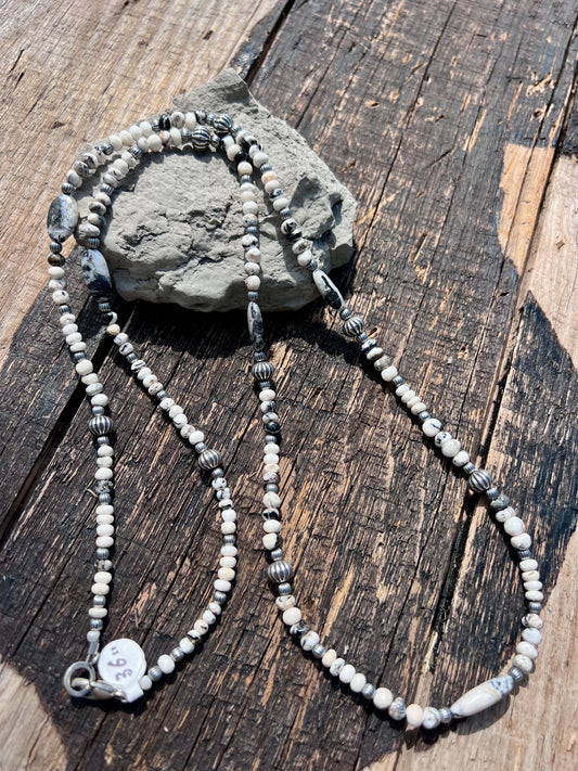 Gorgeous Handmade Genuine White Buffalo Beaded Necklace 36”