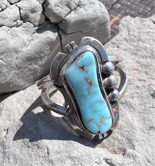 Vintage Native American Handmade Dry Creek Turquoise & Sterling Ring Sz 7