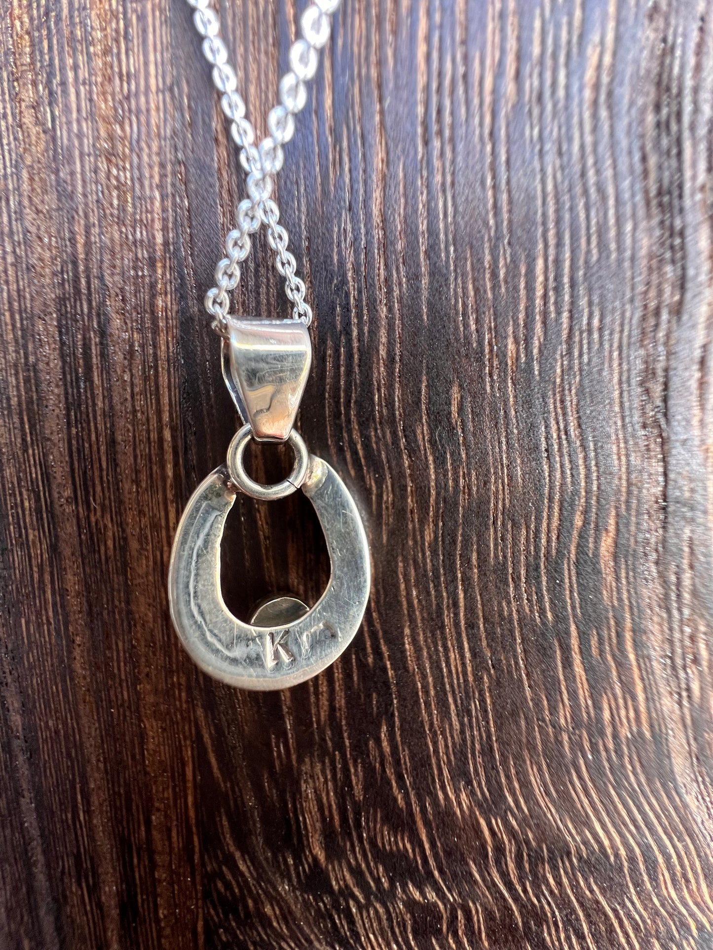 Handmade Turquoise Horse Shoe Pendant on a Sterling Rolo Chain Necklace 18”