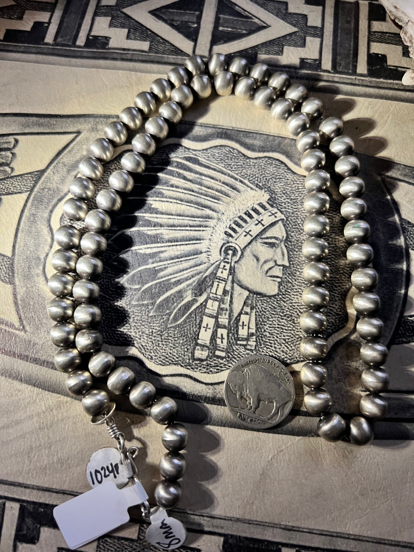 Handmade by Bryannen Halwood- Sterling Silver Navajo Pearls 24” 8mm