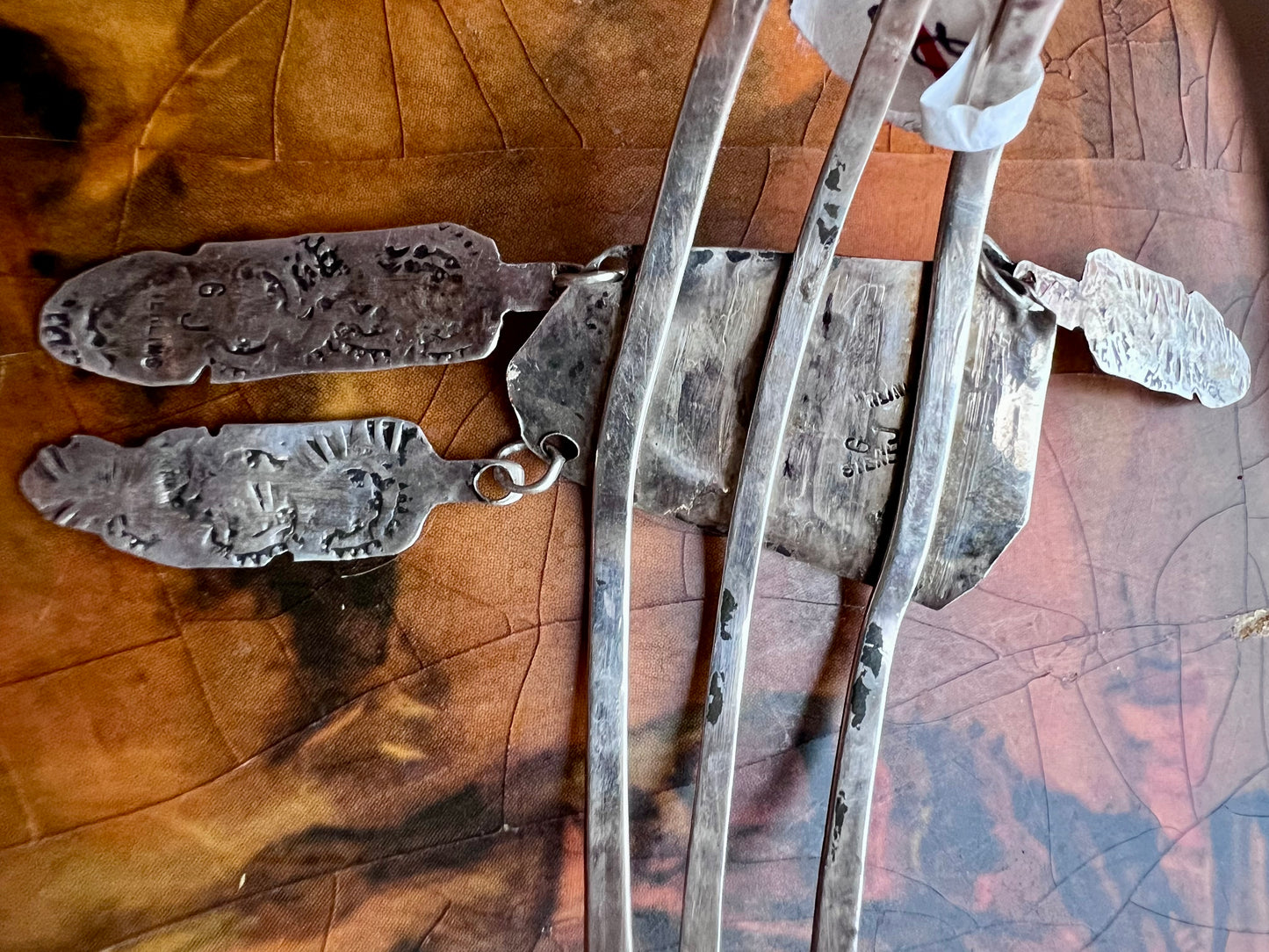 Handmade Glen Jones Sterling & Carved Turquoise w/Feathers Cuff Sz 6-6.5