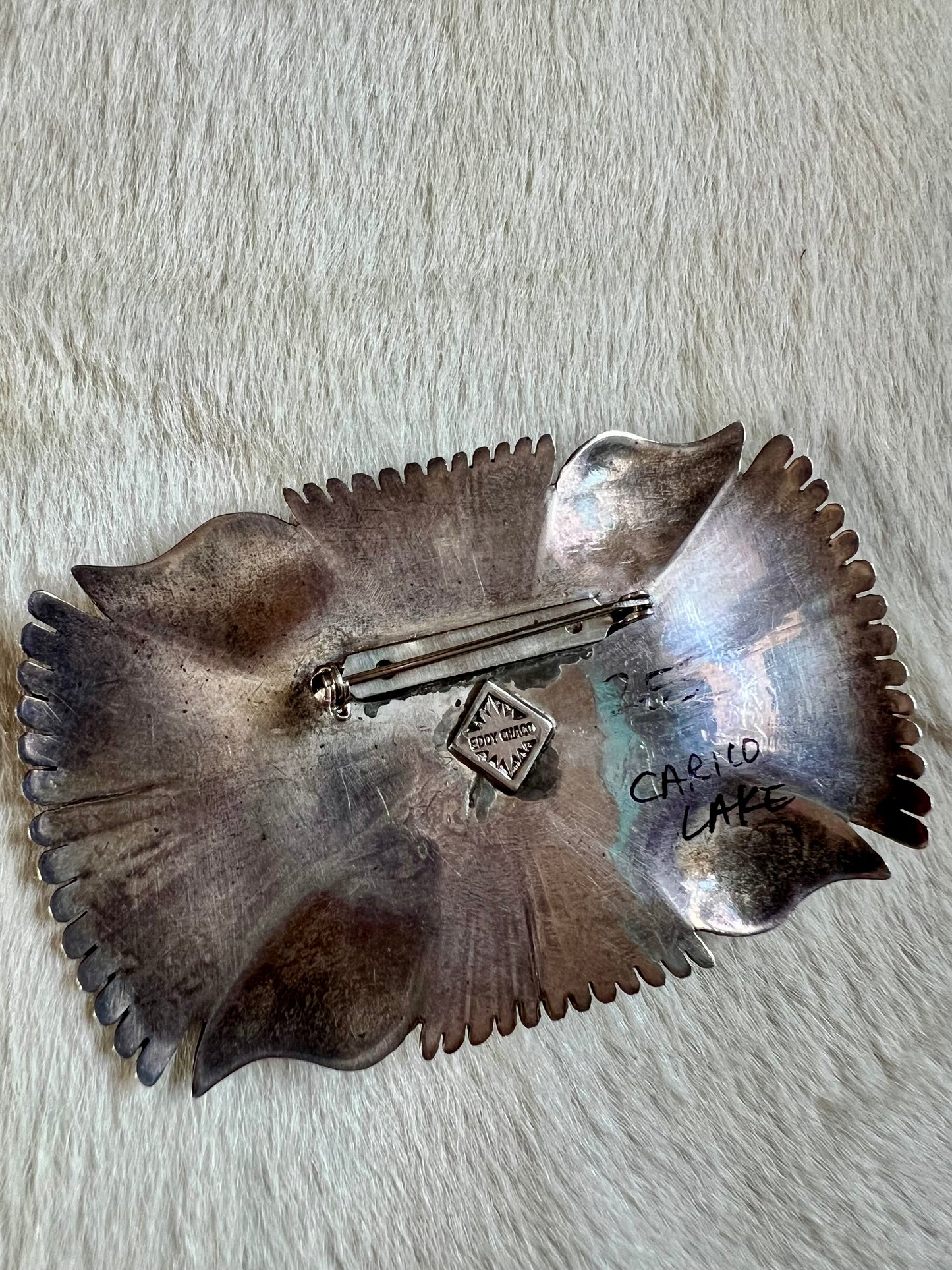 Eddy Chaco Handmade Sterling & Rare High-grade Carico Lake Brooch