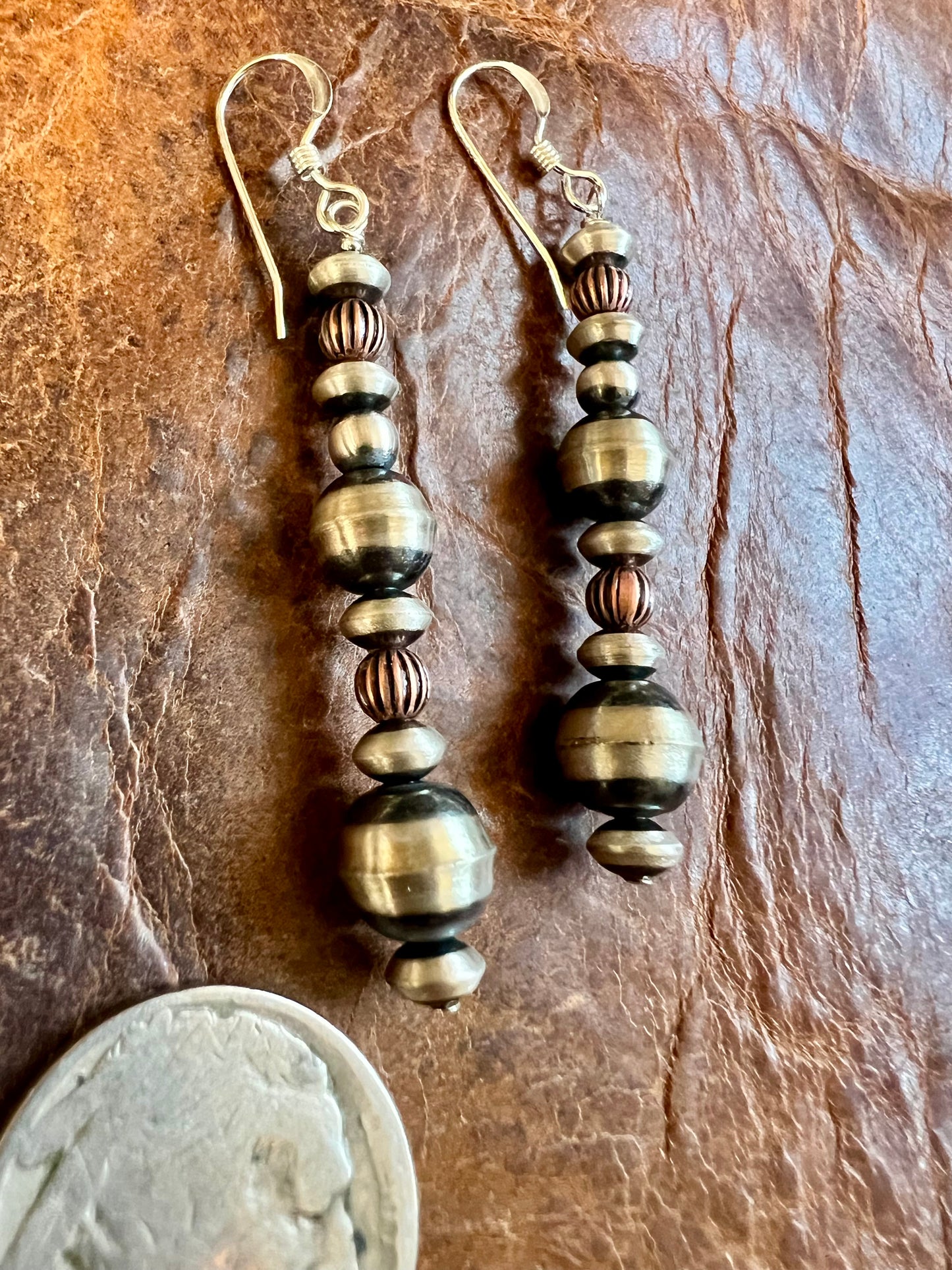 Copper & Sterling Bead Dangle Earrings 2 1/4”