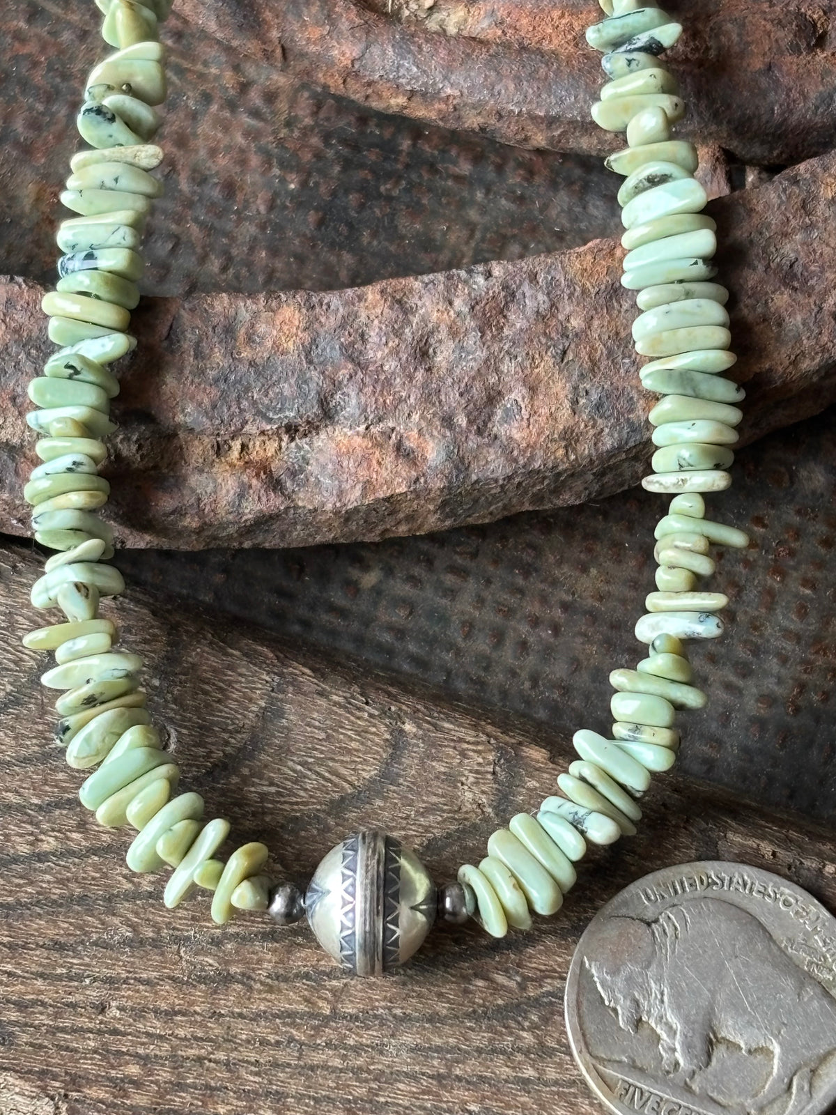 Lucin Variscite & Sterling Bead Necklace 16”