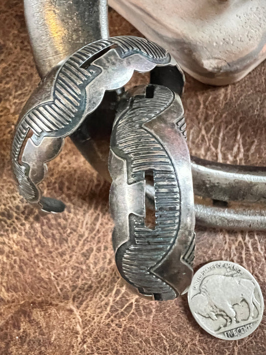 Vintage Sterling Silver Large Hoops Earrings 2” - Navajo Handmade by Vincent Platero