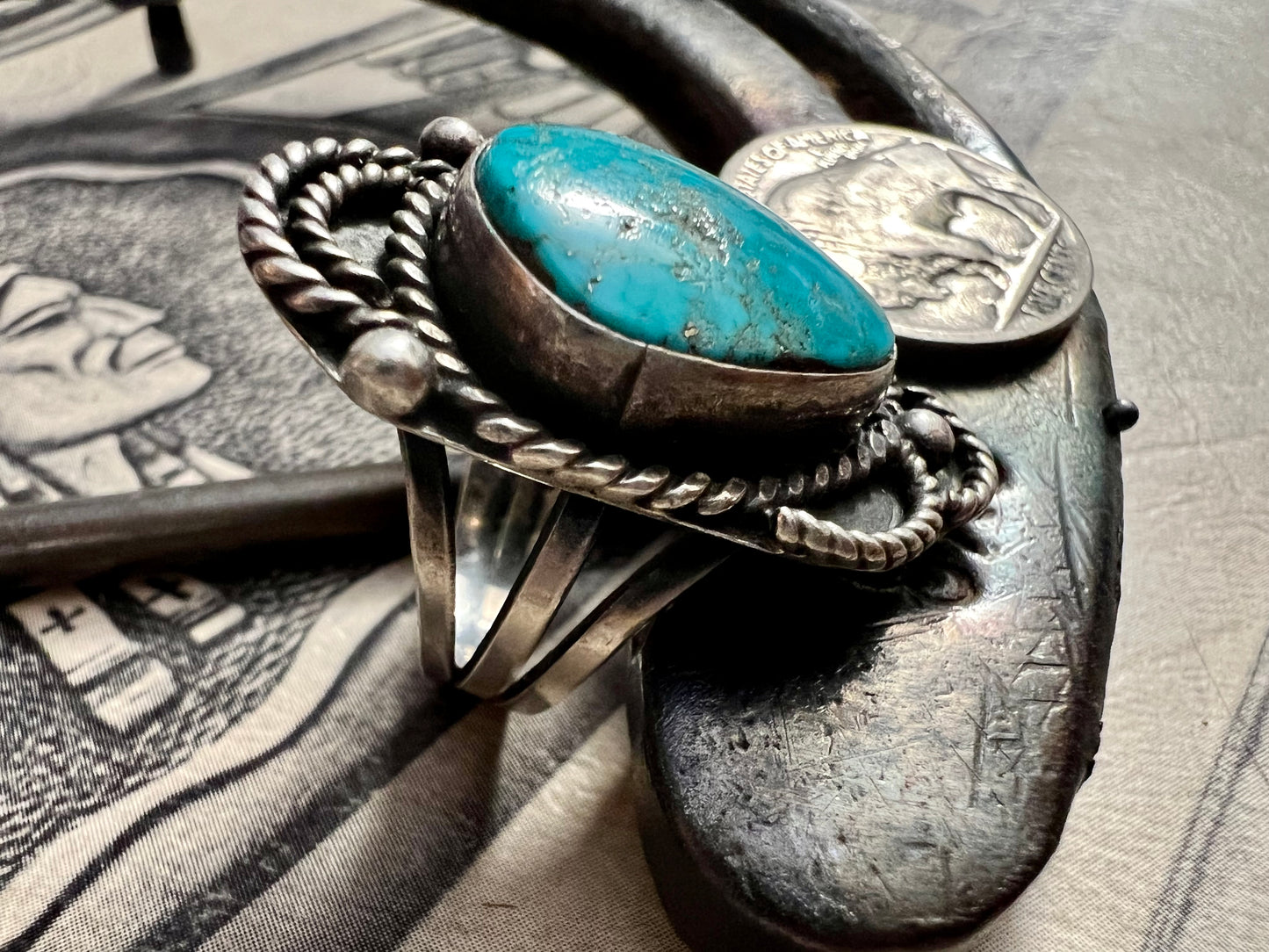 Vintage Handmade Sterling & Turquoise Ring Sz 7