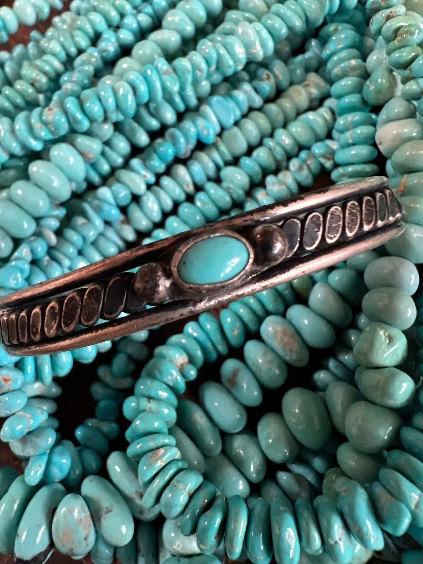 Vintage Dainty Sterling & Turquoise Cuff Bracelet Sz 5.25”