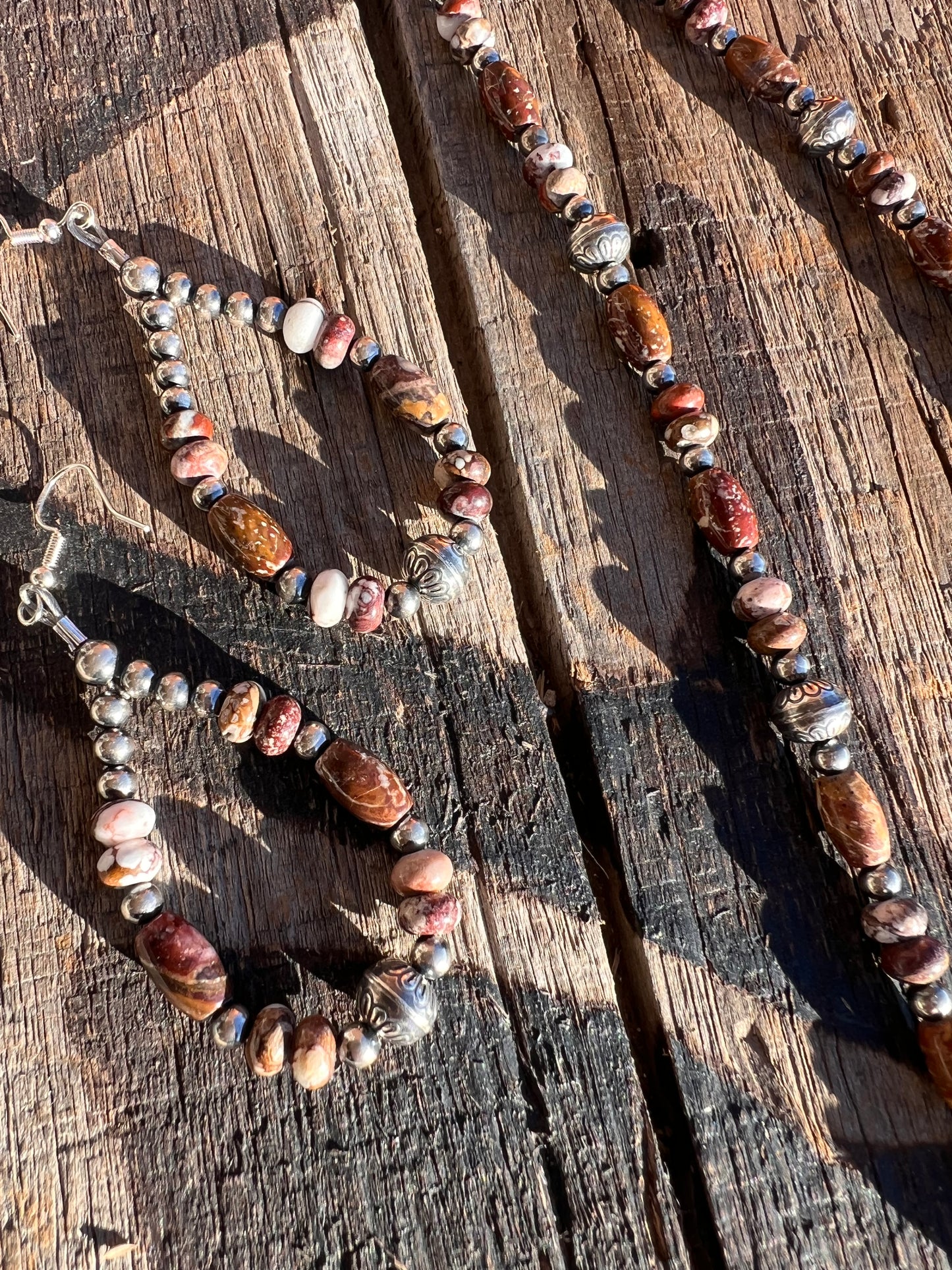 Rare Wild Horse & Sterling Silver Bead Necklace 20.5” & Earrings 3”