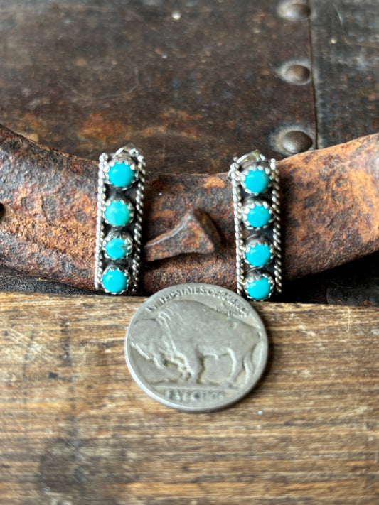 Native Handmade Sterling Silver & 4-stone Turquoise Post Earrings Earrings 1”
