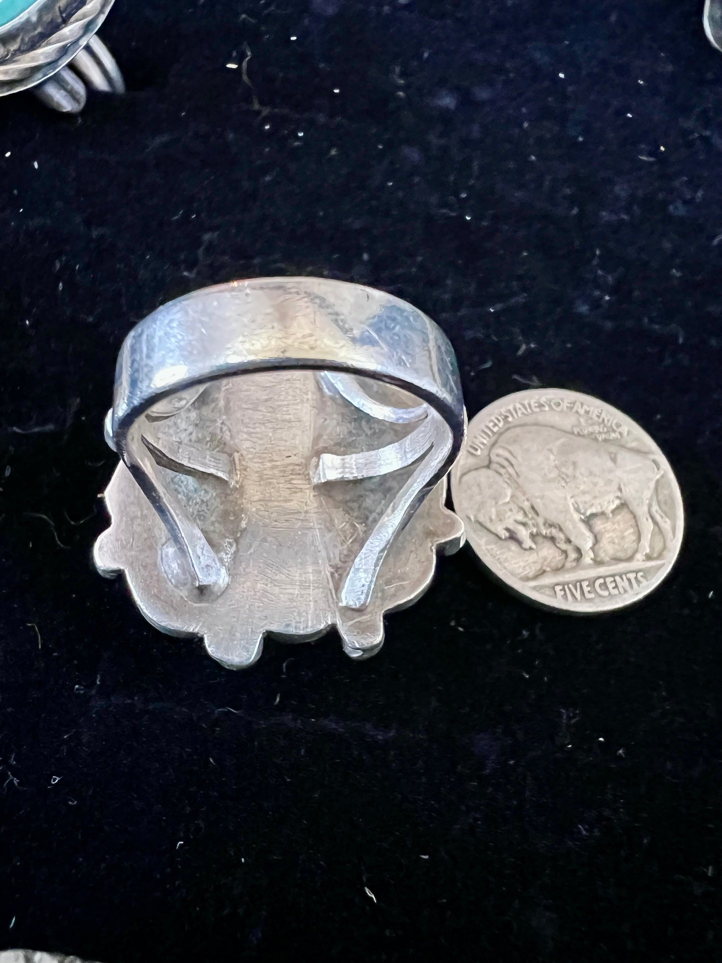 Vintage Handmade Heavy Sterling & Turquoise Ring Sz 8