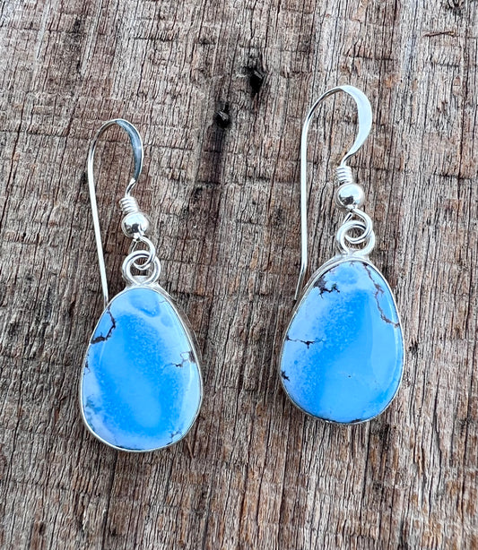 Native Navajo Handmade Sterling & Golden Hills Turquoise Dangle Earrings 1.5”