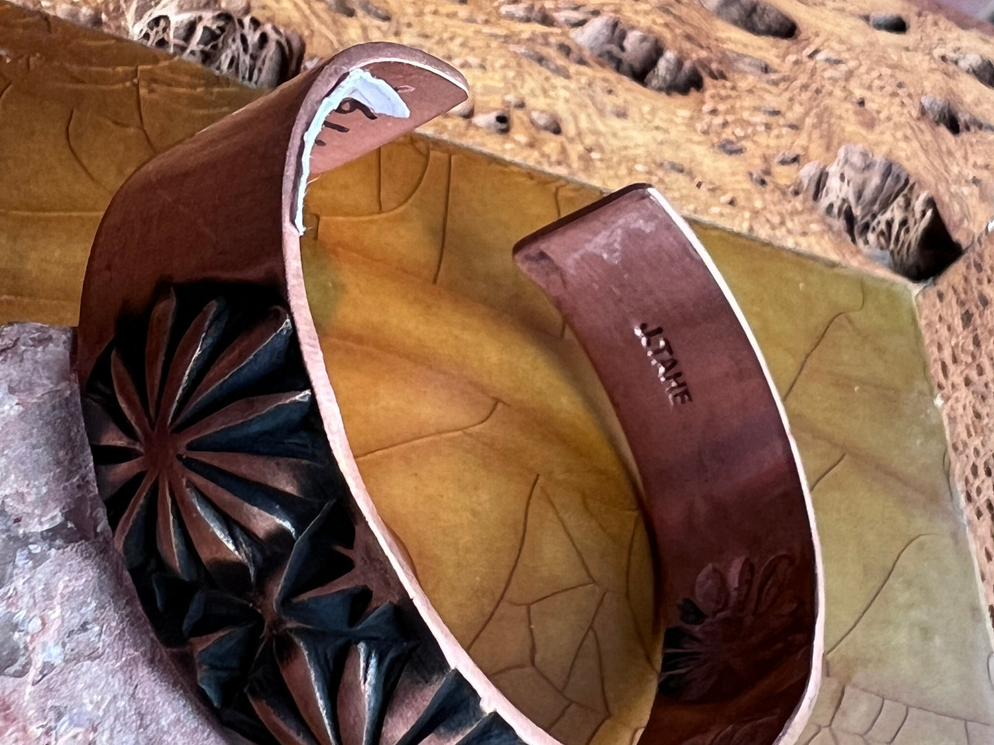 Navajo Handmade by Jerrold Tahe Handmade Copper Star Shot Cuff