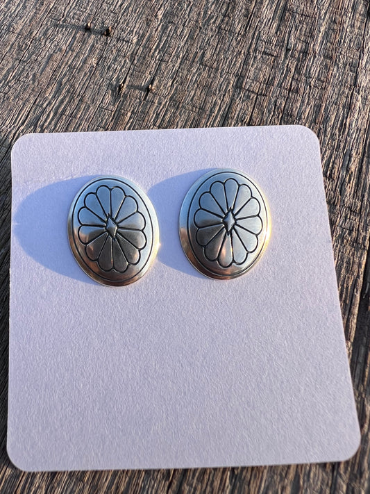 Sterling Silver Oval Concho Post Earrings .8” x .6”