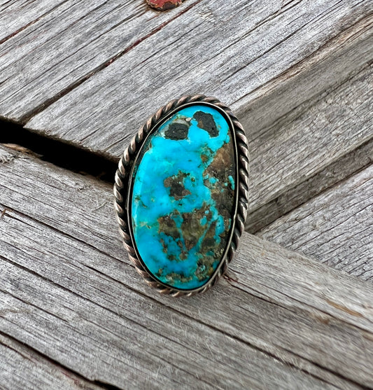 Vintage Native Handmade Turquoise & Sterling Silver Ring Sz 7.25