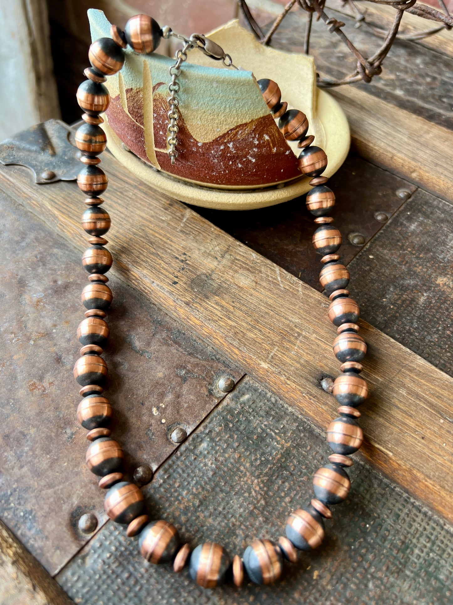 Genuine Copper Bead(12mm & 8mm) Necklace w/Sterling Silver 19”-21”