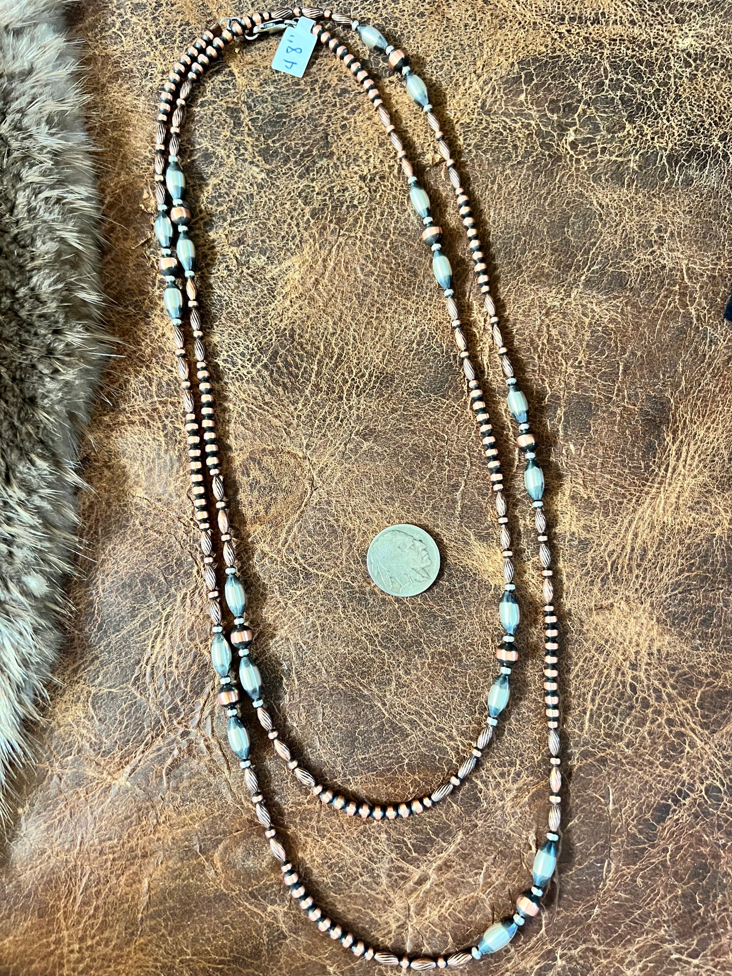 Copper & Sterling Silver 4-6mm Bead Necklace 48”