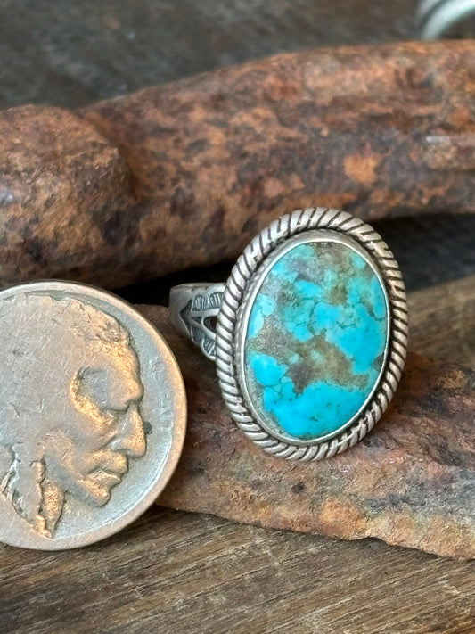 Vintage Native Handmade Kingman Turquoise & Sterling Silver Ring Sz 7