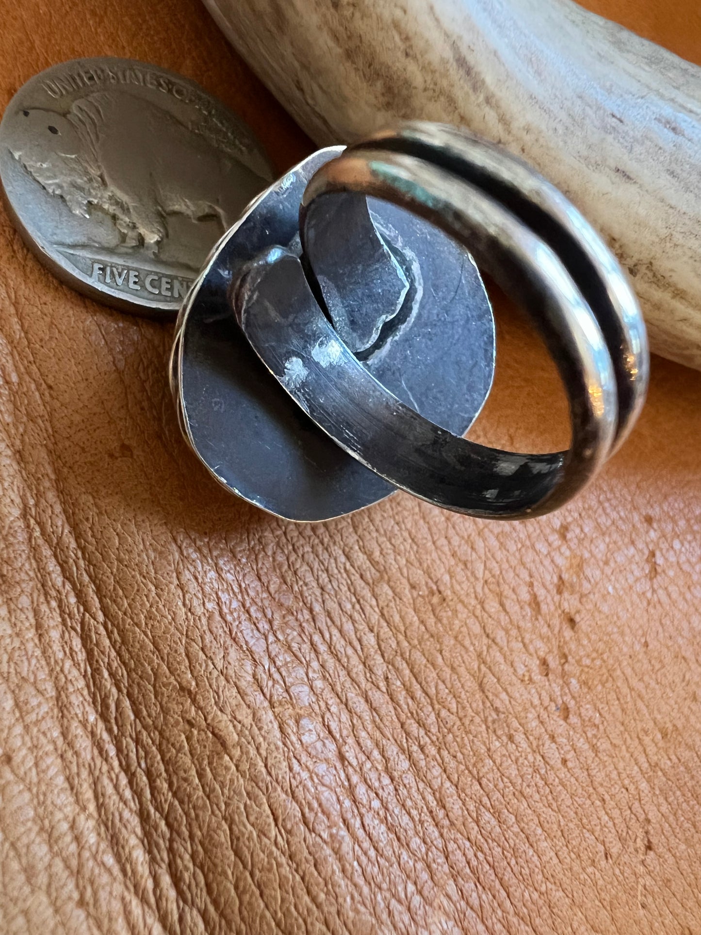 Navajo Handmade by Michael Gleason. Kingman Sterling Ring Sz 8 Adjustable
