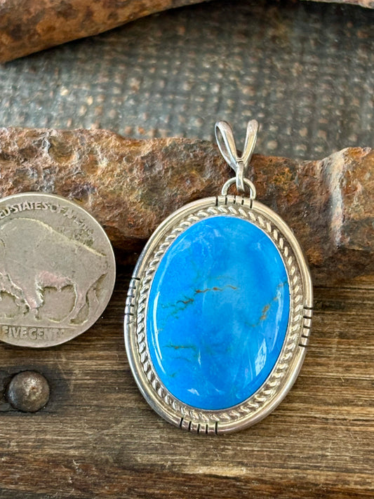 Native Handmade by Eddie Secatero- RARE! Ceruleite & Sterling Silver Pendant