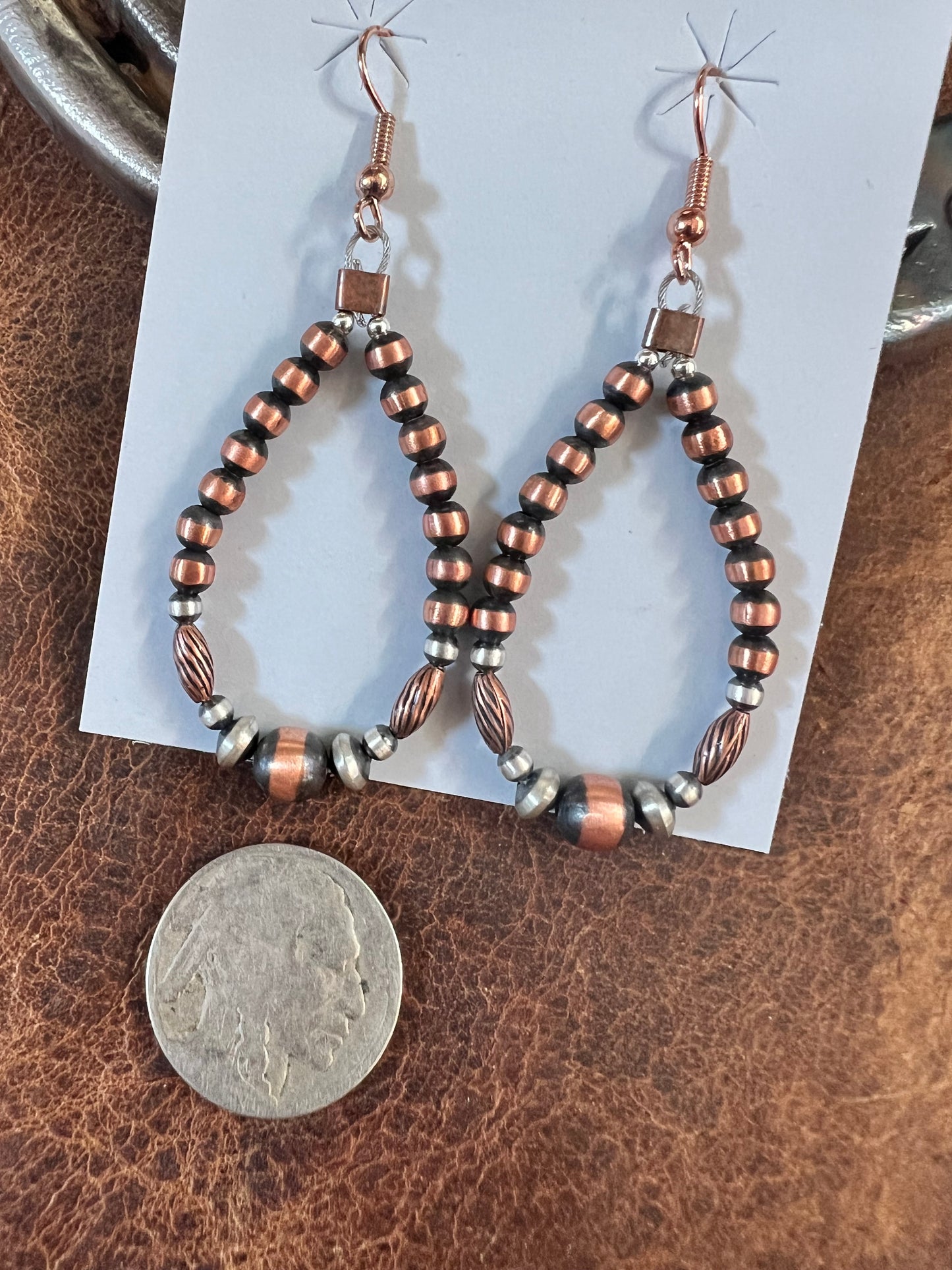 Copper & Sterling Silver 4-6mm Bead Earrings 2.5” Long