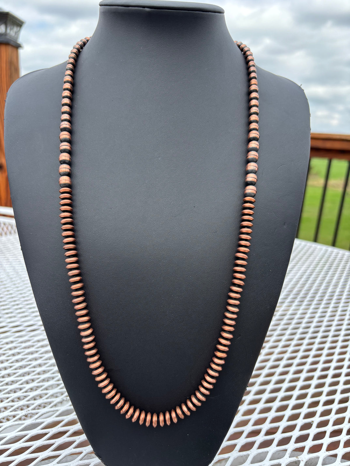 Copper Saucer & Round Bead 30” Necklace