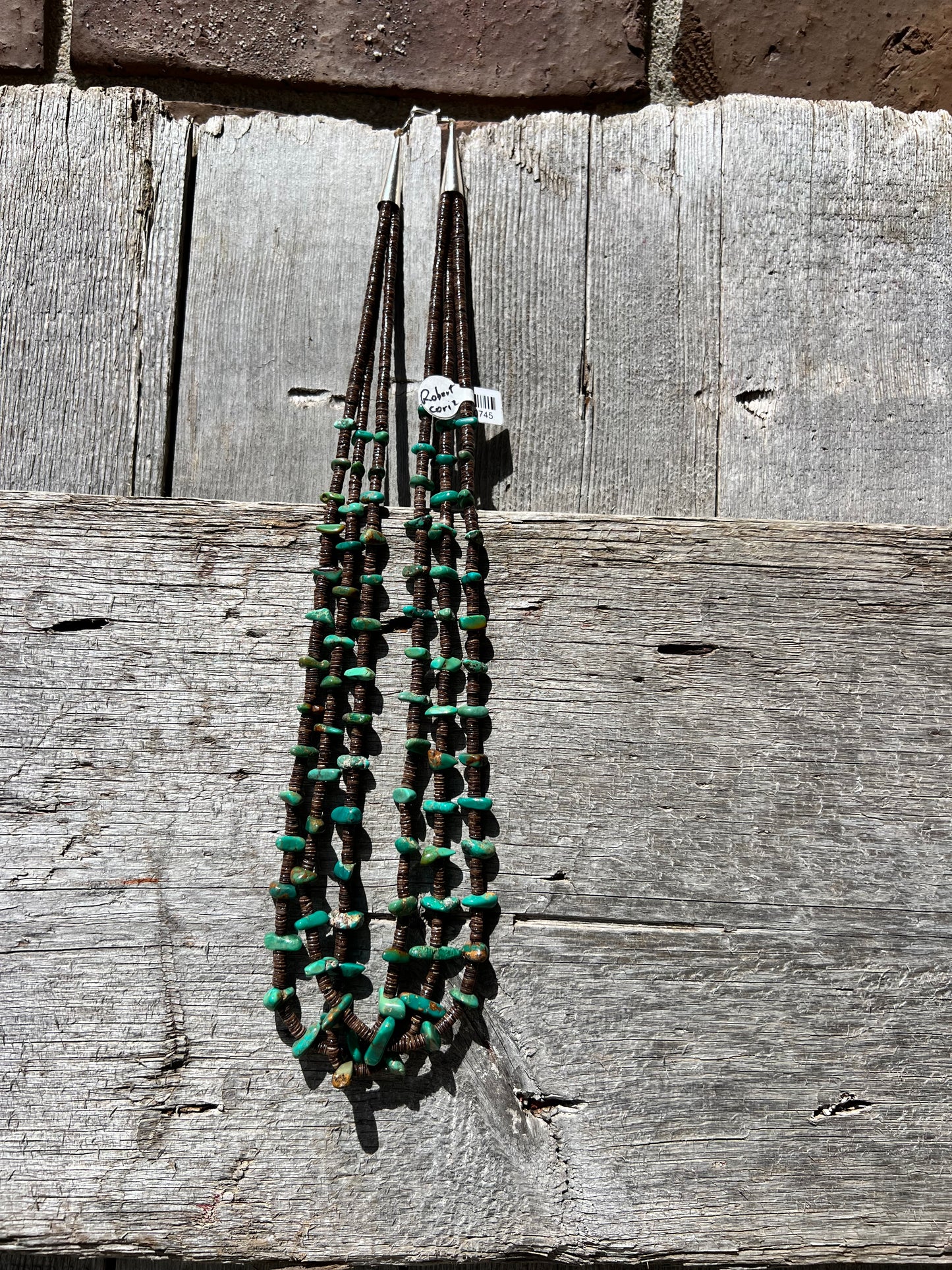 Kewa Pueblo Handmade by Robert Coriz Shell Heishi & Fox Turquoise 3-Strand 23” Necklace