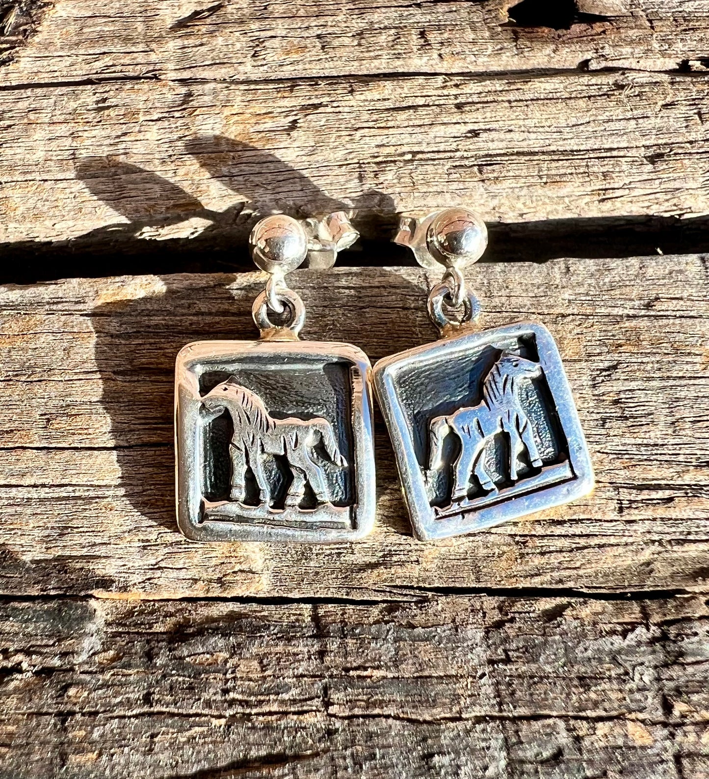 Sterling Silver Horse Storyteller Post Earrings- Navajo Handmade