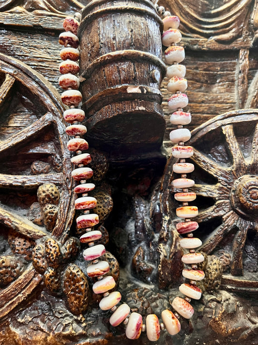 Chunky Spiny Oyster Disc Bead & Sterling Silver Necklace 20”