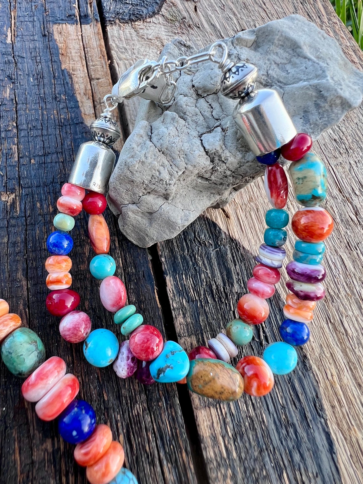 Sterling, Lapis, Spiny & Turquoise Necklace, Earrings and 2 Bracelet SET!!