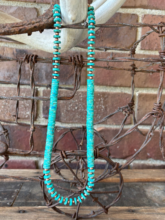 Copper (4mm) & Turquoise Heishi (8mm) Bead Necklace 20-22”