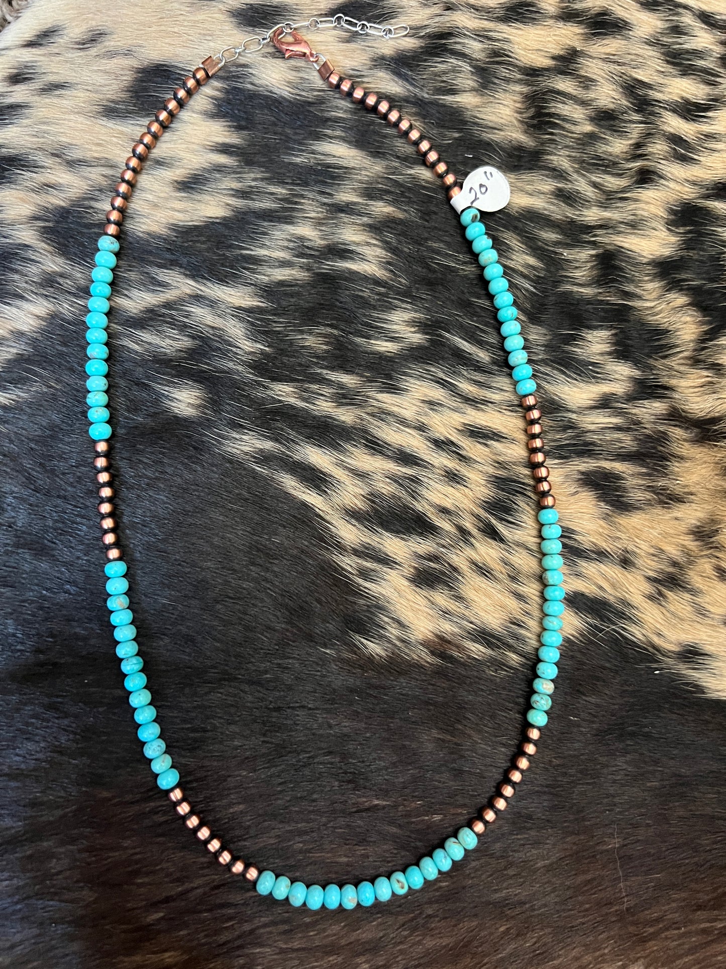 Genuine Copper Bead (4mm) & Campitos Turquoise Bead (5mm) Necklace 20”-22”