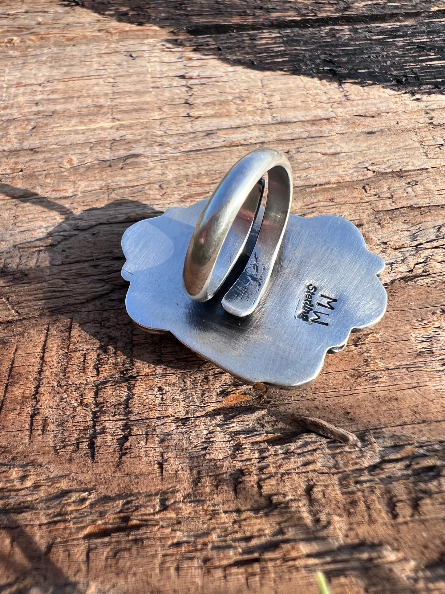 Native American Handmade by Miranda Willie. Sterling & Royston Turquoise Ring Sz Adjustable