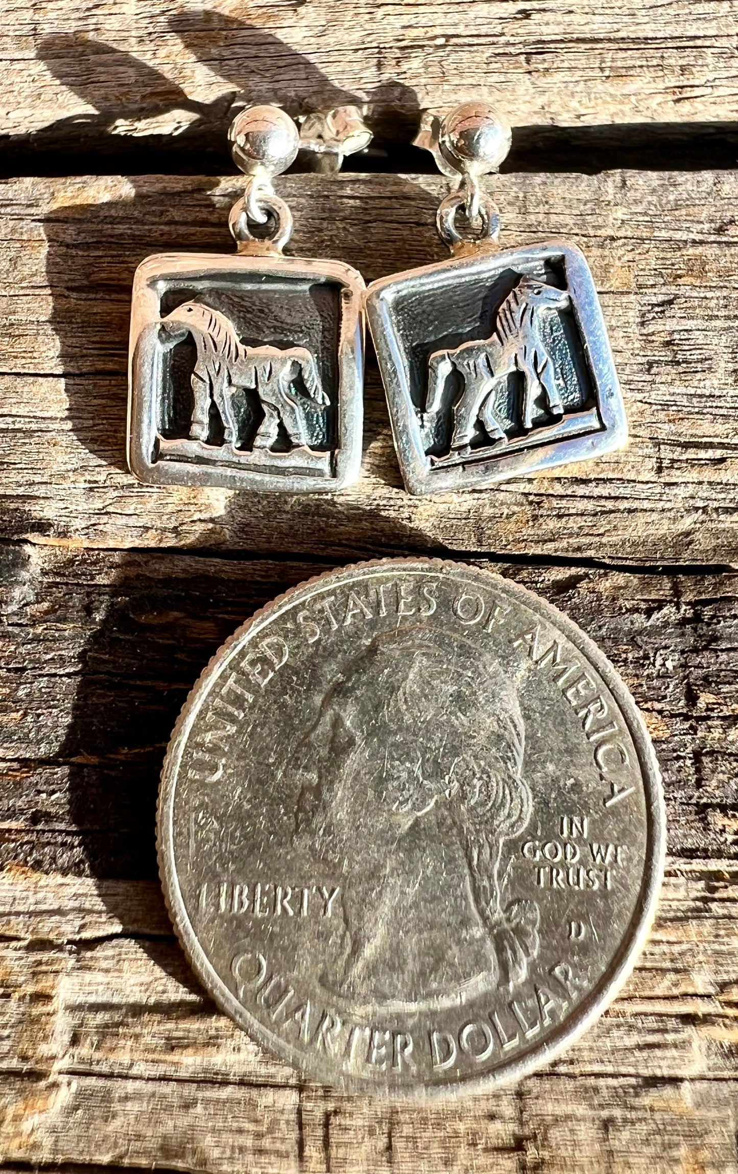 Sterling Silver Horse Storyteller Post Earrings- Navajo Handmade