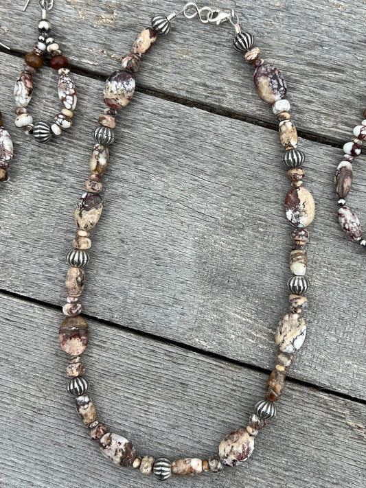 Wildhorse & Sterling Silver Bead Necklace 15”