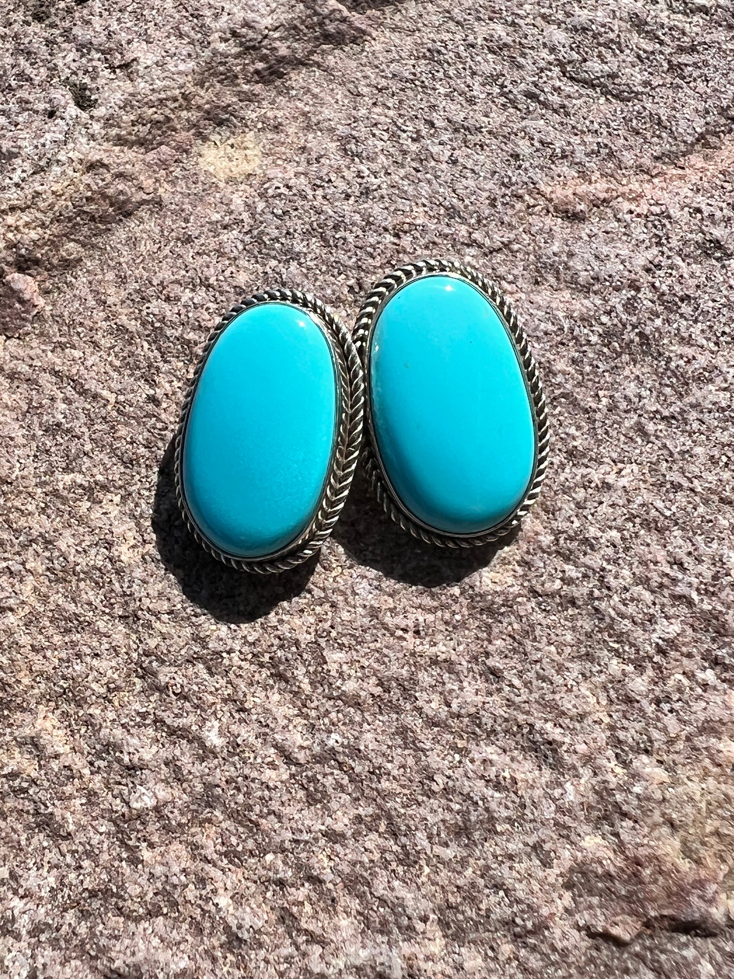 Handmade by Lee Sandoval ( Navajo)- Prince Egyptian Turquoise & Sterling Silver Post Earrings