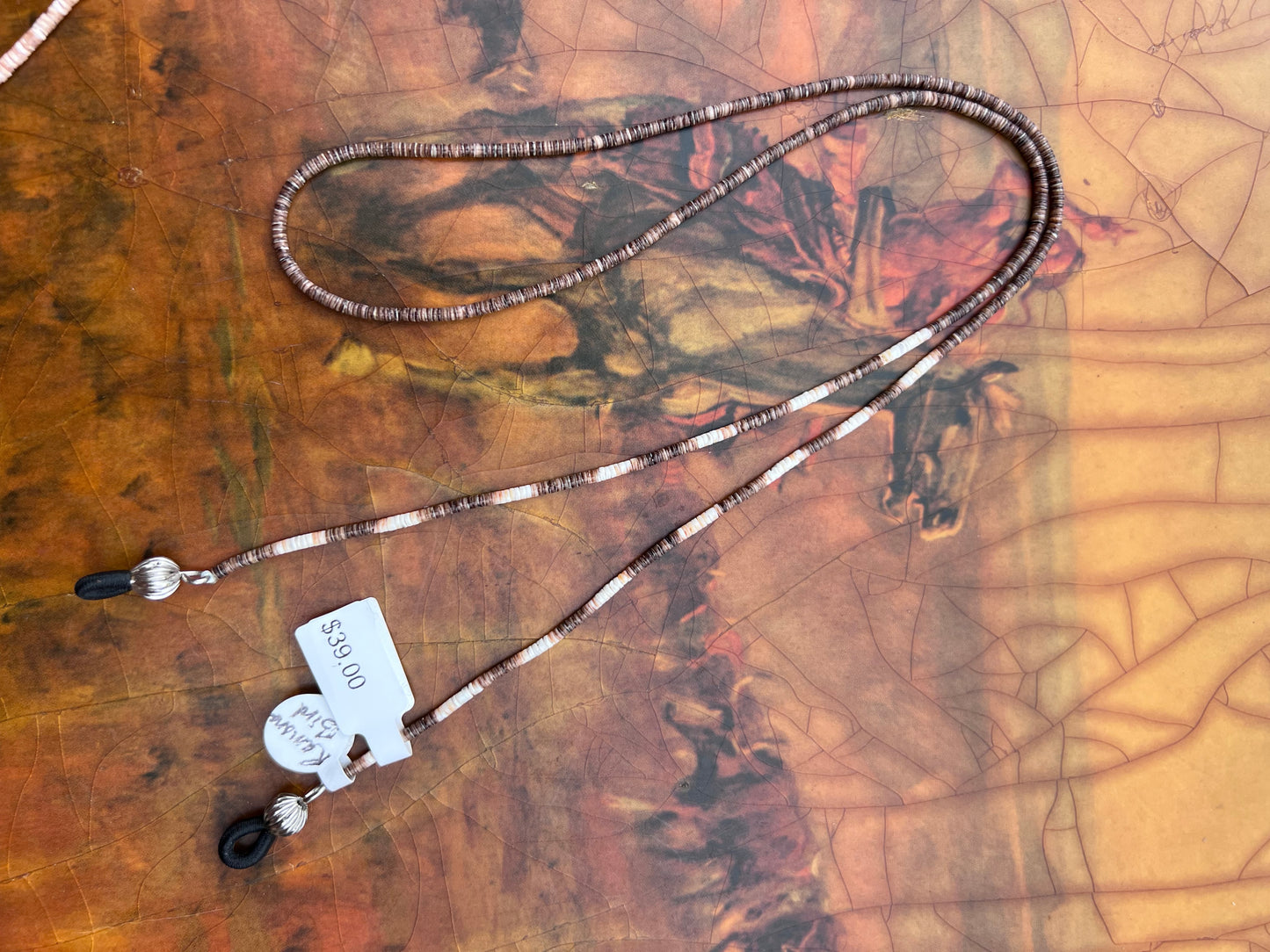 Native American Santo Domingo Handmade by Ramona Bird. Ombré Shell Heishi Eye-glass Holder 26”