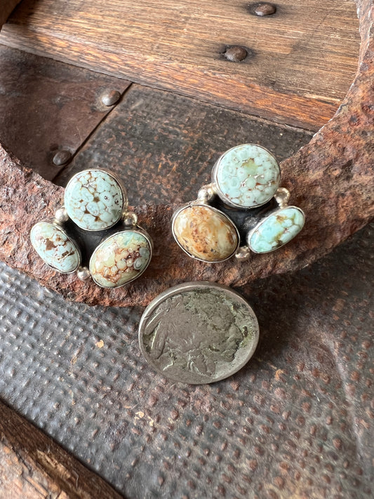 Navajo Handmade by Randall Endito Dry Creek Turquoise & Sterling Cluster Post Earrings