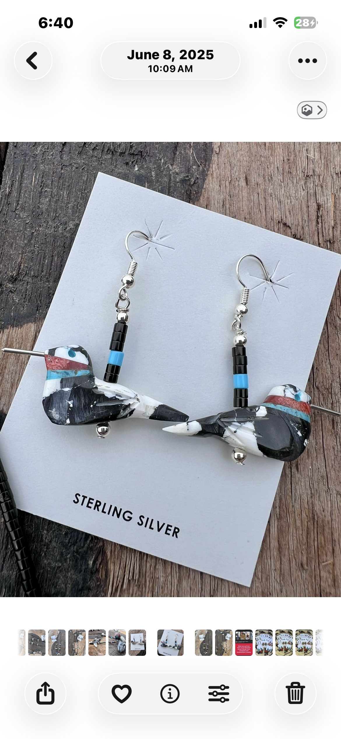 Handmade by Matthew Mitchell White Buffalo Humming Bird Fetish Earrings & Necklace 25”