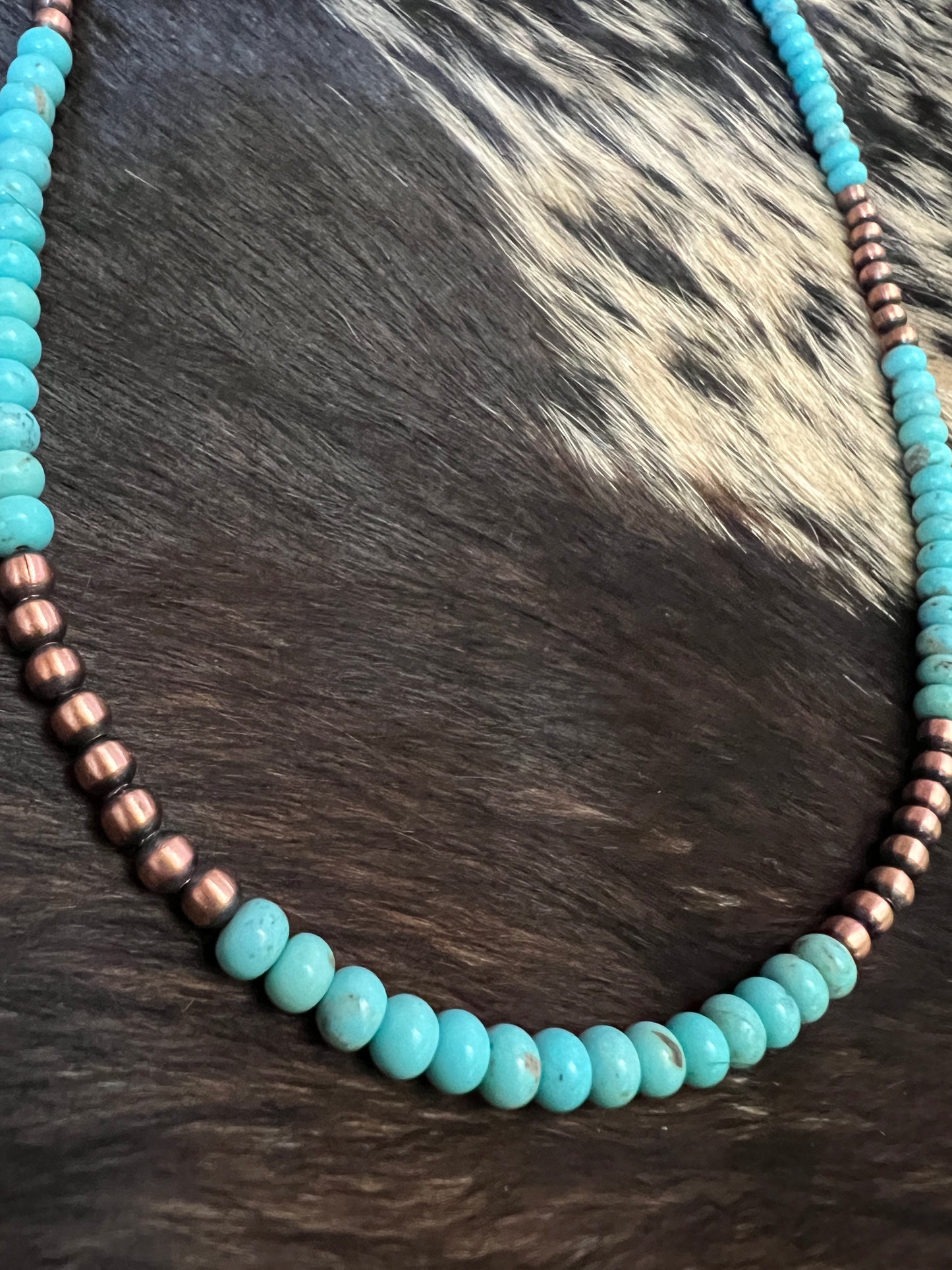 Genuine Copper Bead (4mm) & Campitos Turquoise Bead (5mm) Necklace 20”-22”