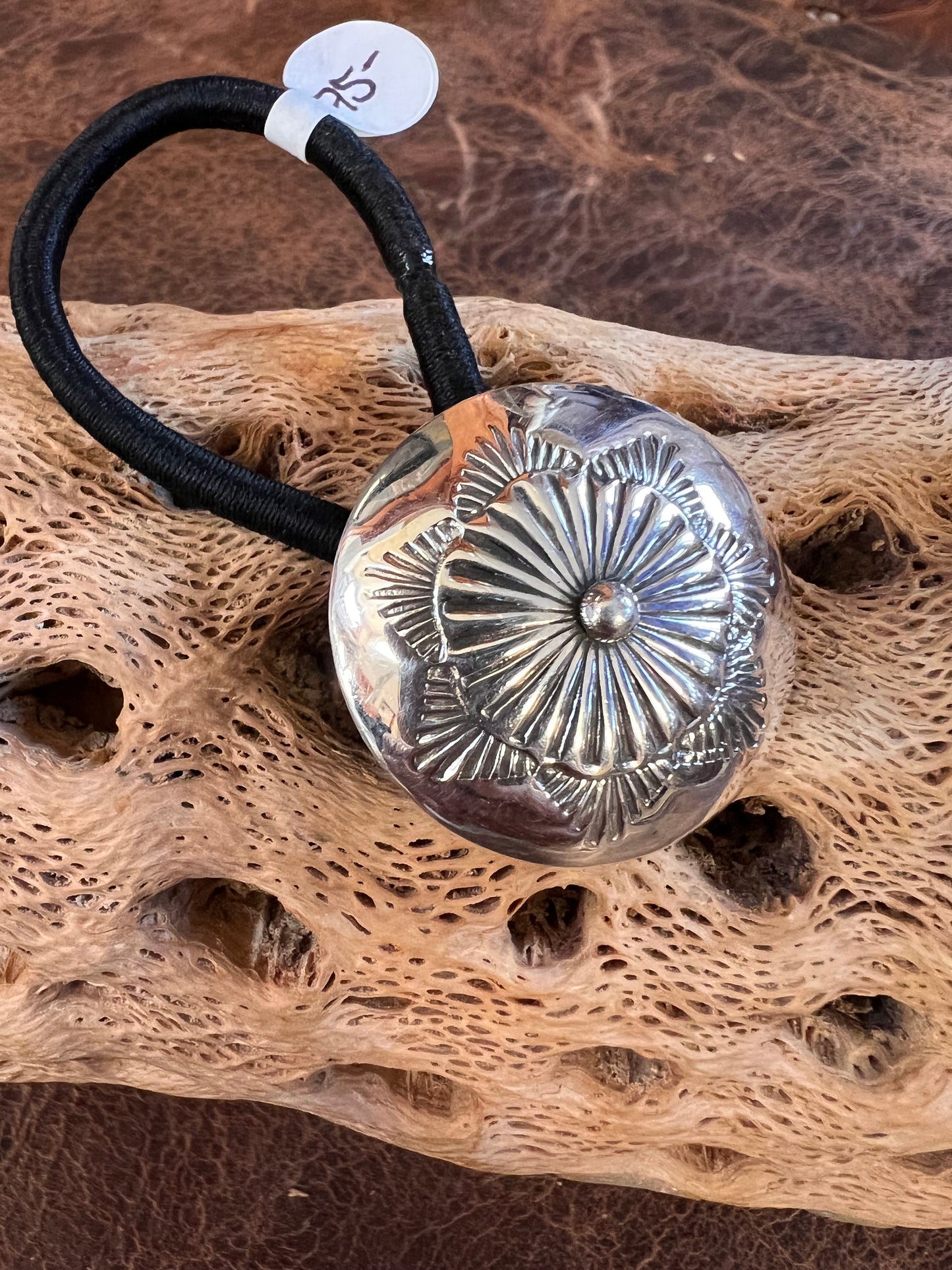 Navajo Handmade by Sally Shirley Sterling Silver Concho Hair-tie 1.25”